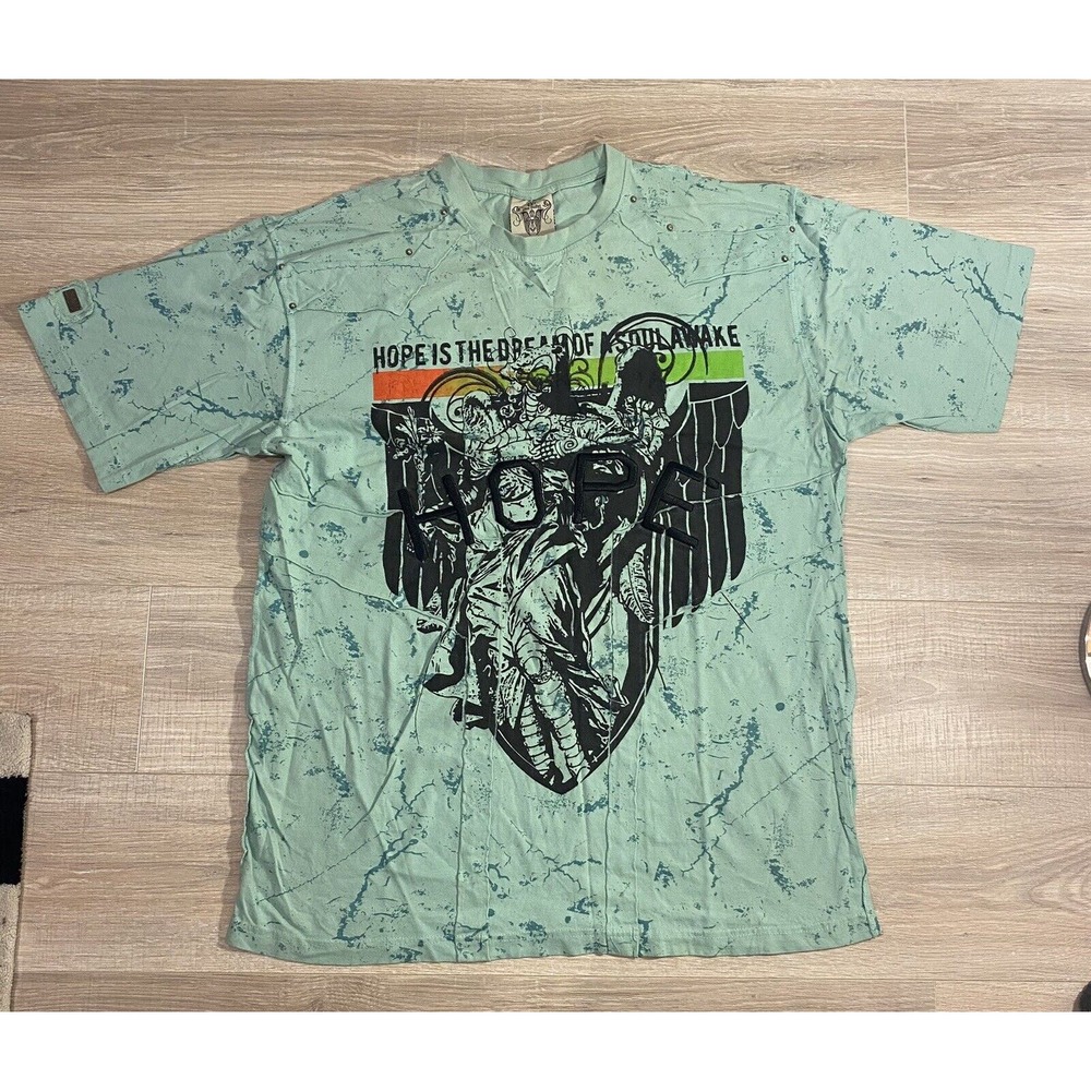 Vintage Black Label Premium Hope T Shirt Mens Sz 4XL Green AOP Blue Embroidered